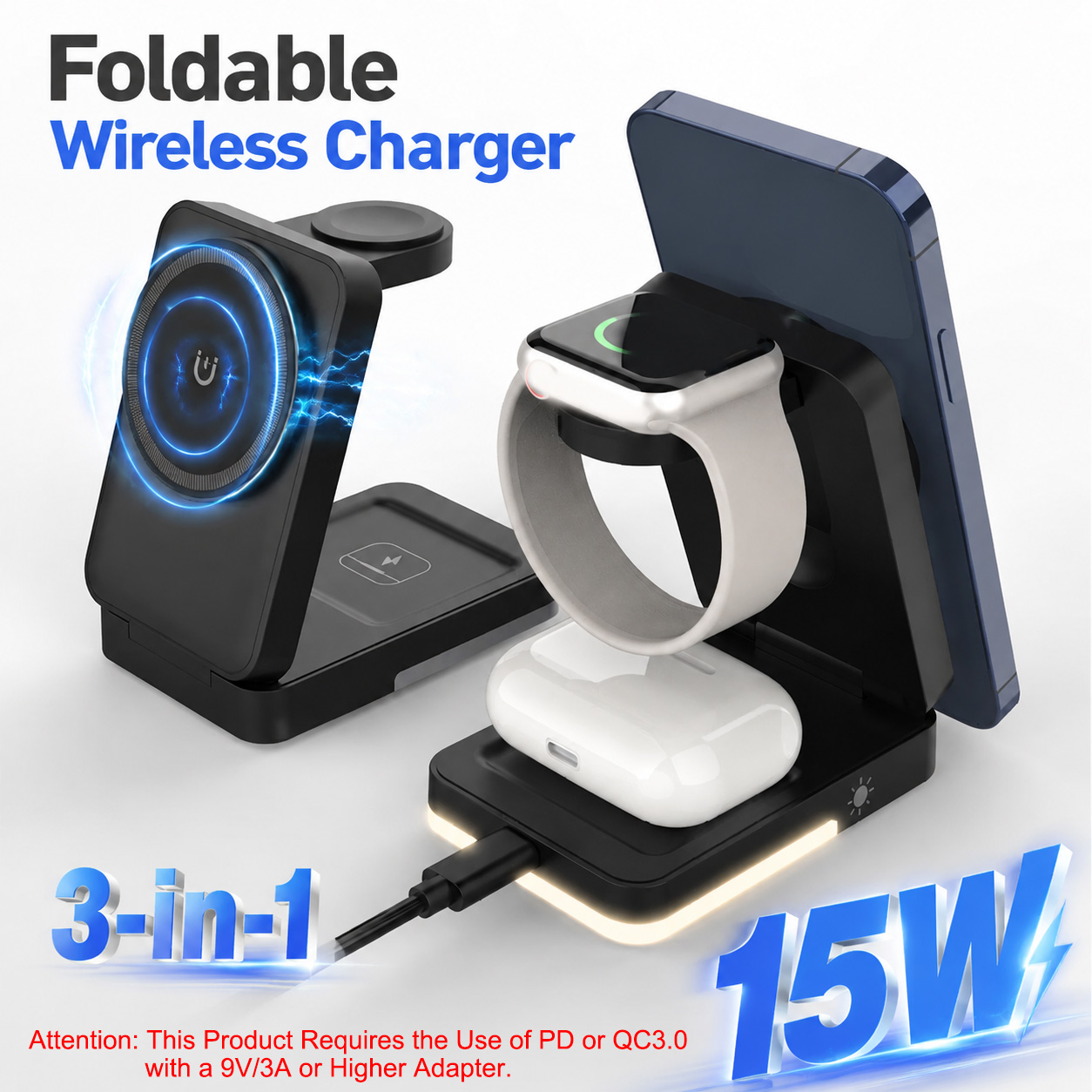 3-in-1 Foldable Wireless Charg - đánh giá và giá Usb C Earphone